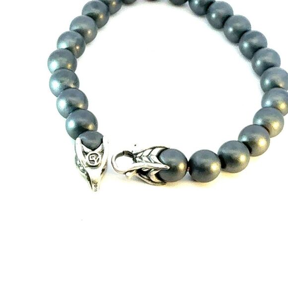 David Yurman Hematite Prayer Beads Bracelet 8" 8 mm Sterling Silver Estate DY612 - Picture 3 of 7